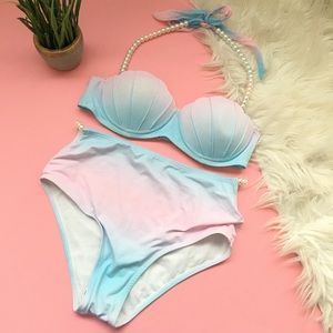 Kawaii Mermaid Unicorn Pearl High Waist Bikini